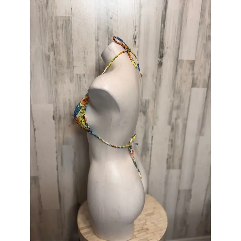 Multicolor Floral Triangle Bikini Top – Size Medium